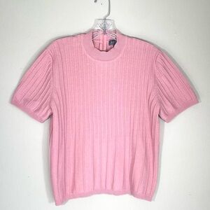 Koret Pink Ribbed Mock Neck Short Sleeve Sweater Top Size M